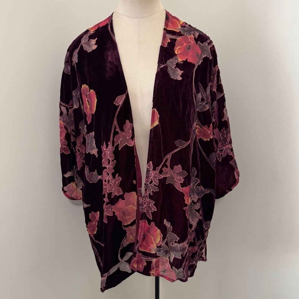 Entro Small / Medium Velvet Burnout Floral Kimono Top ~ Fairy Romantic Whimsy